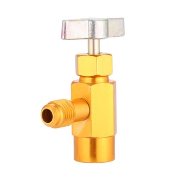

DRELD Brass A/C R134A Refrigerant Can Bottle Tap Dispenser Tapper Opener Connector 1/4" SAE 1/2" ACME Valve Thread Fittings