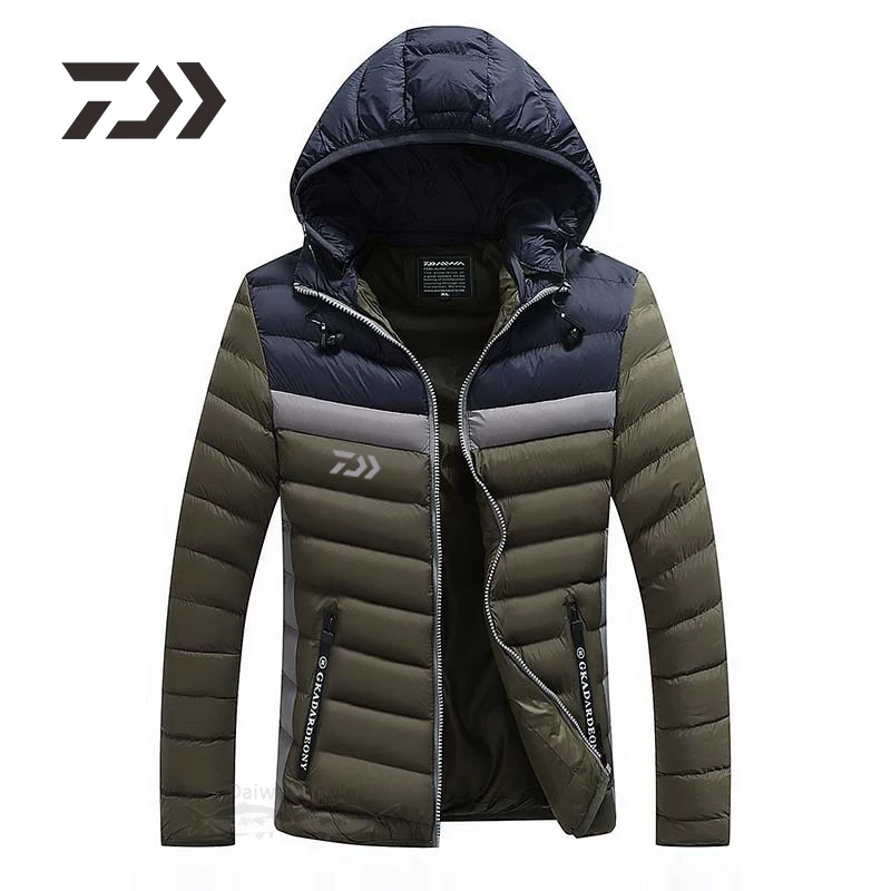 Roupas de Pesca dos Homens para Winte Retalhos com Capuz Esportes ao ar Daiwa Jaqueta Shitr Manter Quente Engrossar Zíper Livre Pesca Camisa 25 para winte shitr manter quente engrossar zíper