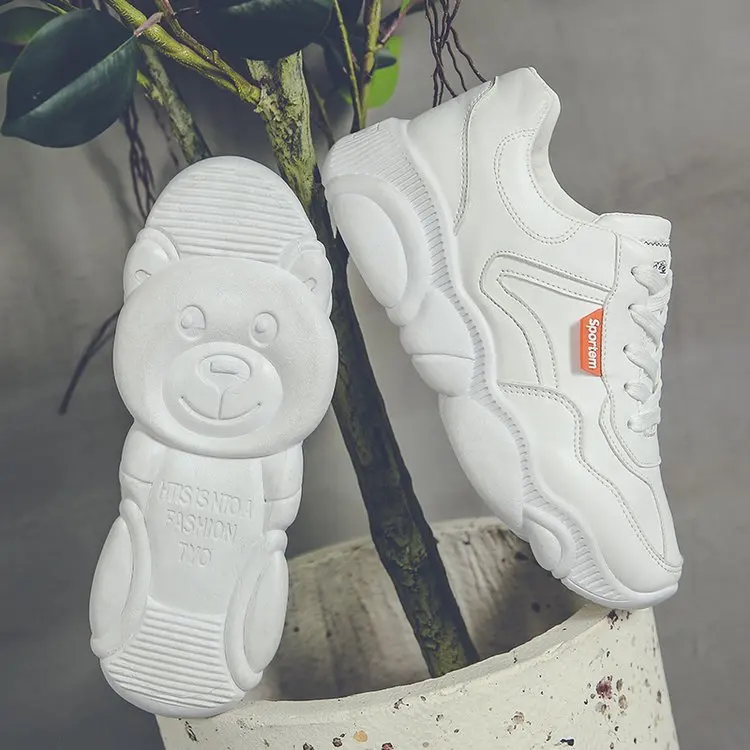 

Bear xie Women's 2019 Spring And Autumn Korean-style New Style Students Sporty White Shoes Thick Bottomed Running Shoe