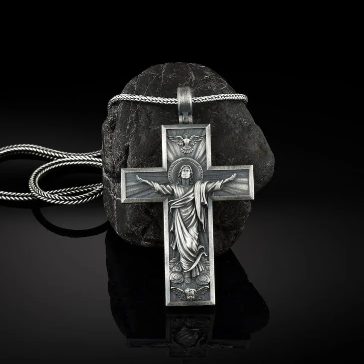 

Christian Jesus Cross European And American Religious Catholic Style Men's Retro Style Pendant Necklace Jewelry Crucifix Cross