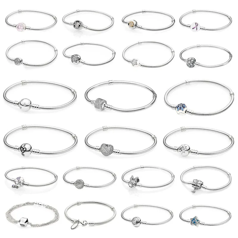

New 925 Sterling Silver Pans Moments Signature Bracelet Original with Sparkling Flower Clasp for Women DIY Charm Jewelry Gift