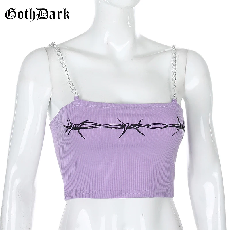 Women Chain Strap Crop Tops Bodycon Punk Style Streetwear Outfit