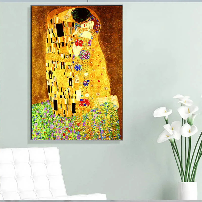 Gustav Klimt Kiss Famous Figure Wall Canvas Painting Print on Canvas Wall Art Pictures For Living Room Home Decoration No Frame