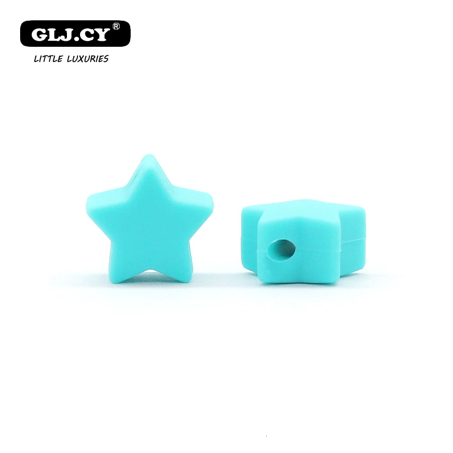 Blue-green 2 40 шт. Силиконовые бусы для прорезывания зубов, Прорезыватель для зубов, аксессуары, пищевой жемчуг, силиконовая звезда, Прорезыватель для зубов, пустышка для зубов - Цвет: Blue-green 2