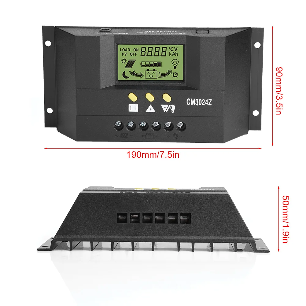 CM3024Z PWM умный солнечный регулятор заряда Регулятор ЖК-дисплей солнечная панель генератор Напряжение Ток 12 В/24 В Авто 30A