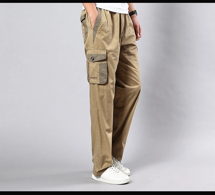 casual dress pants Men cargo pants large size big 5XL 7XL 8XL 9XL 10XL Stretch trousers Summer military safari style Straight pants pocket khaki 50 khaki trousers