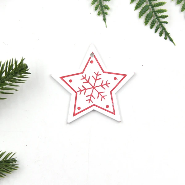 White Star A 12 шт./лот DIY Белая и Красная рождественская елка/Сердце/Деревянные Подвески-украшения в виде звезд для дома Xmas Tree украшения Детские подарки украшения - Цвет: White Star A