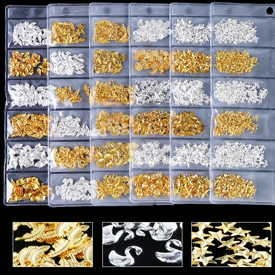3D полые металлические камни для ногтей, золотые, серебряные цветы в виде ракушки, украшения для ногтей, Осенние морские микро бусины, аксессуары для ногтей CHFB05-10
