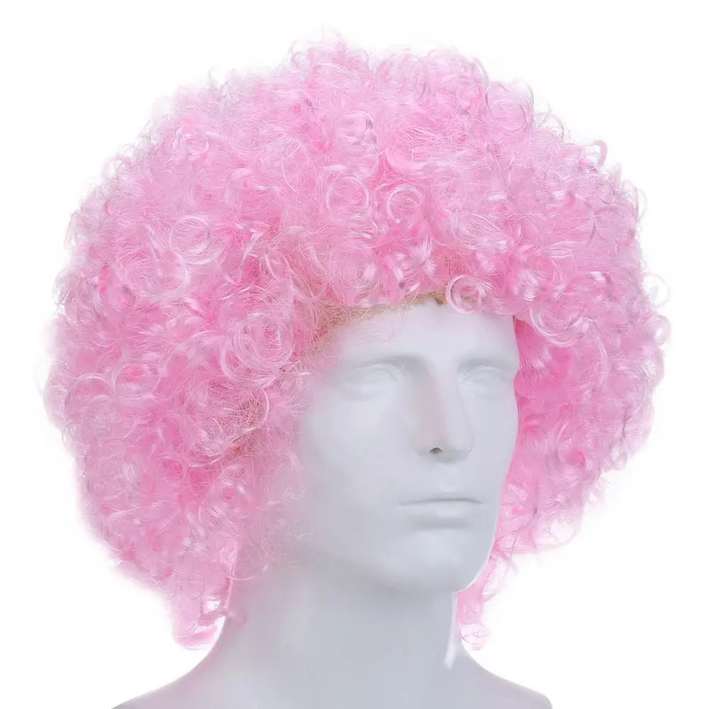 Разноцветные короткие кудрявые взрывные головы подставки под парик Смешной Пушистый парик клоуна шапки новейший волнистый круглый парик клоуна волосы фанатов парик - Цвет: Pale pink