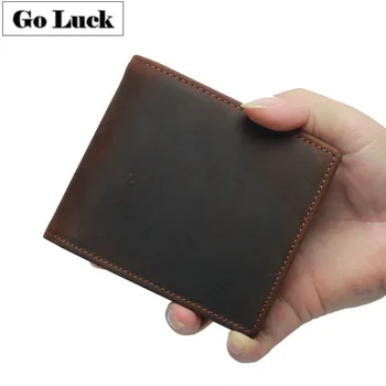 

GO-LUCK Brand Crazy Horse Genuine Leather RFID Men Pocket Wallet Men's Credit ID Cardholder Card Case Wallets Male Cowhide Purse