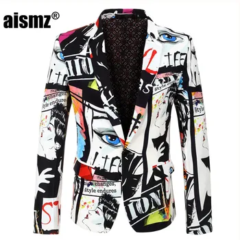 

Aismz Brand Tide Mens Fashion Print Blazer masculino Design Plus Size Hip Hot Casual Male Slim Fit Suit Jacket Singer Costume
