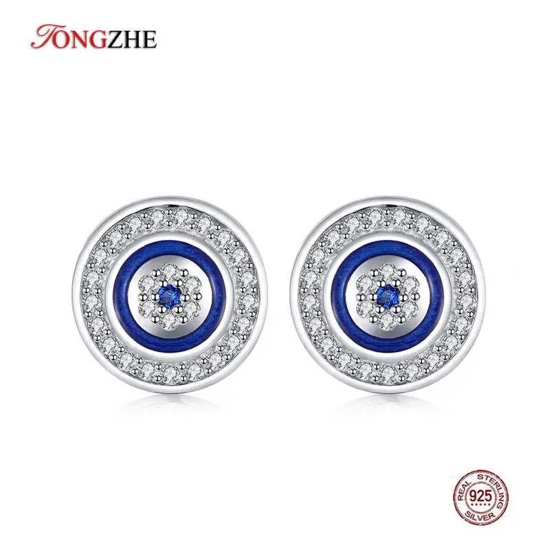 TONGZHE 925 стерлингового серебра серьги гвоздики для женщин синий кристалл сглаза эмаль счастливый браслет ручной работы с разноцветным бисером мужские серьги Модные ювелирные изделия