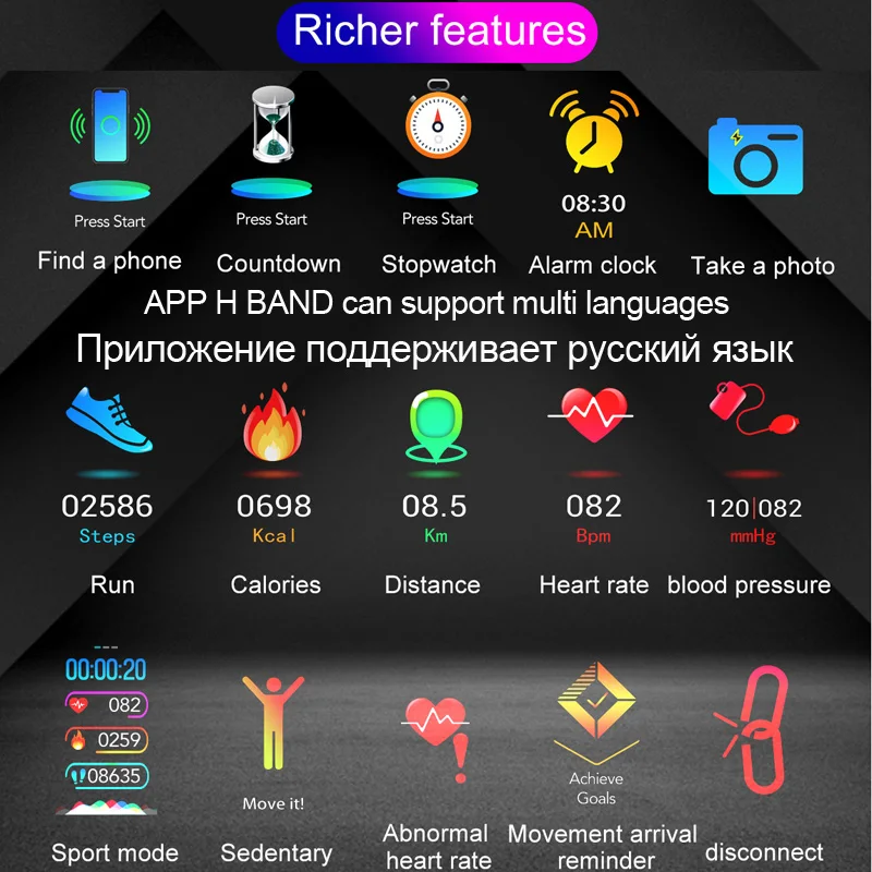 Faixa de Pressão Esportes de Freqüência Cardíaca de Fitness Relógio de Pulso à Prova Arterial Inteligente Pulseira Homens Mulheres Rastreador Atividade Cor Ios Android d' Água - Image 5