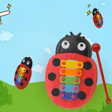 Новейший популярный музыкальный инструмент, игрушка в форме божьей коровки из мультфильма, 5 тонный стук ксилофон, музыкальное образование, забавная игрушка для детей, подарок для ребенка