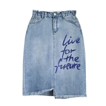

Korean version letter printed skirt large size denim skirt jean reduction thin casual sexy denim skirt for girl