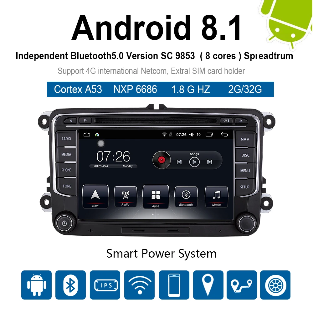 Cheap Car Multimedia player 2 Din Android 8.1 Car DVD For Volkswagen/Golf/Polo/Tiguan/Passat/CC/SEAT/leon/Skoda/EOS Radio 7" 1