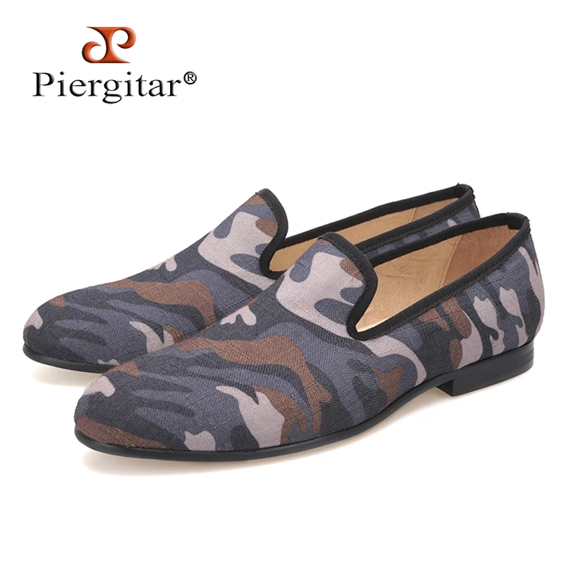 

Piergitar New British Classic Camouflage men smoking slippers Handmade military style mix colors men canvas loafers plus size