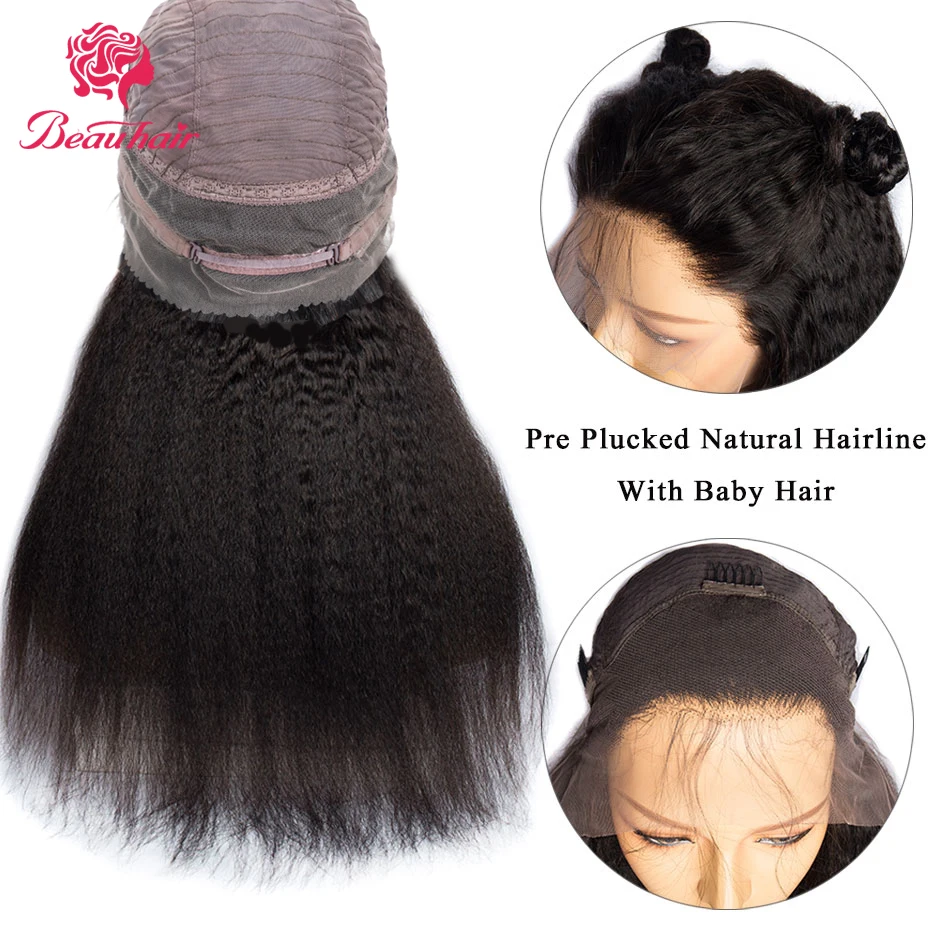 Kinky Straight Wig 360 Lace Frontal Human Hair Wigs For Women PrePlucked With Baby Hair Front Brazilian Remy Hair Bleached Knots