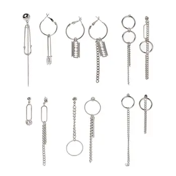 

Asymmetric Tassel Chain Safety Pin Dangle Drop Earring Kpop Korean Jewelry N58F