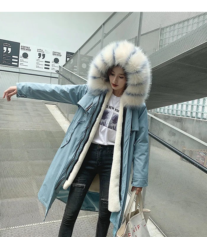 FIRSTTO Stylish Detachable Faux Fur Big Hooded Curly Hairy Shaggy Long Outwear Trench Women Keep Warm Pockets Coat Tops 4 Colors