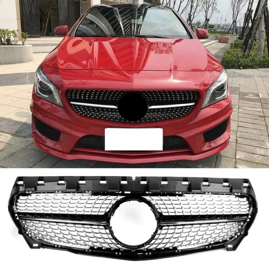 Решетка переднего бампера Алмазная решетка подходит для Mercedes Benz c-класс 2013 яркий черный автомобиль-Стайлинг