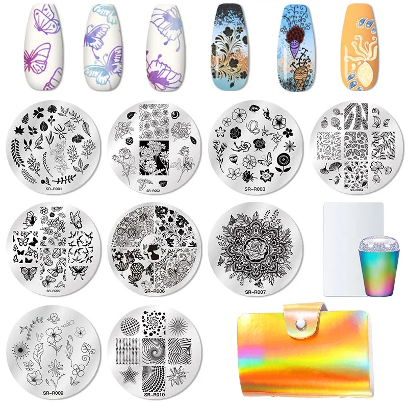 RBAN NAIL Art штамп штамповка изображения Набор круглых прямоугольных из нержавеющей
