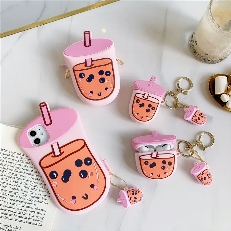 3D Bubble Tea Phone Case for iPhone XS MAX XR Fundas Silicone Back Cover X 8 7 6S 11 Plus Cases AirPods 12pro | Мобильные телефоны