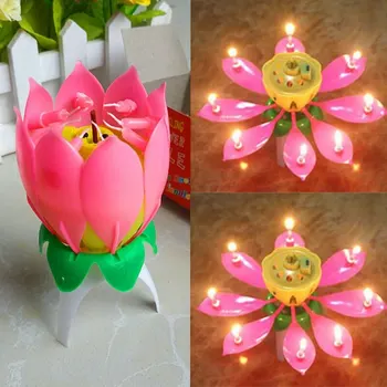 

2pcs Music Cake Candle Lotus Candle Musical Happy Birthday Romantic Flowers Light Cake for Wedding Kids Party DIY Decoration Gif