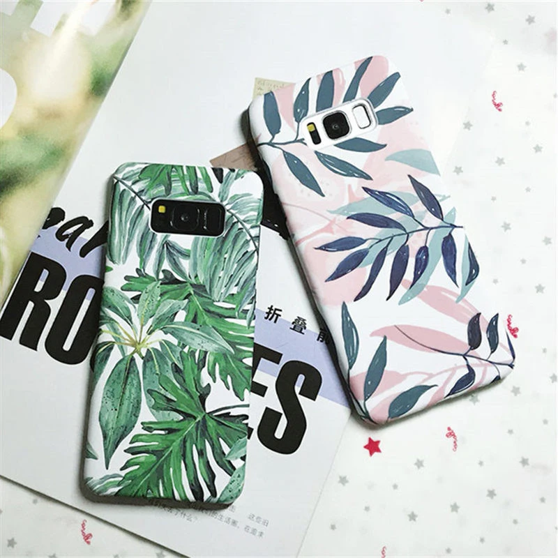 

For Samsung Galaxy S8 Plus S9 Plus S7 Case Leaves Cover For Samsung S7 Edge S8 S9 Plus Matte Hard Plastic Green Plants Leaf Capa