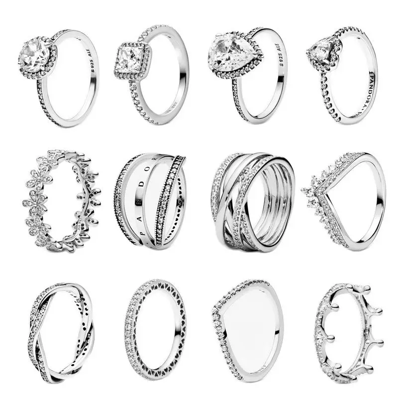 Anillos Pandora para mujer, joyería 100% Original de Plata de Ley 925 para europeo con diamantes de cúbica, regalo para mujer con caja|Anillos| - AliExpress