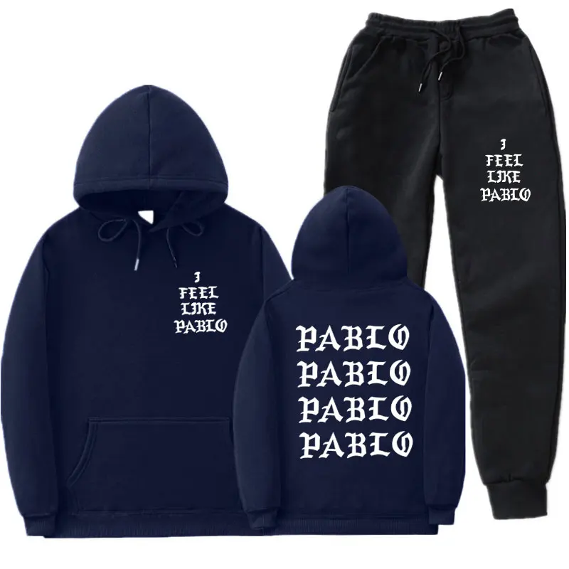 Мужские комплекты спортивной одежды I Feel Like Pablo, Осень-зима, толстый мужской повседневный спортивный костюм с капюшоном, мужской комплект из 2 предметов, толстовка+ спортивные штаны