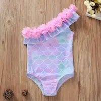 2020 Summer Swimsuit 1-5Y Toddler Kids Baby Girls One Shoulder Bikini Fish Scales Swimwear Bathing Suit Floral Beachwear 4