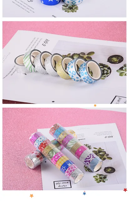 10PCS Glitter Glitter Pattern Washi Tape Adhesive Sticker Hand Diary  Stickers Masking Tape Decorative Christmas DIY