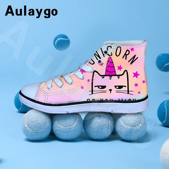 

Aulaygo Pink Cute Cat Unicorn Design Children Shoes Girls Canvas Sneakers Soft Bottom Comfortable Kids Casual Flat Sports Boot