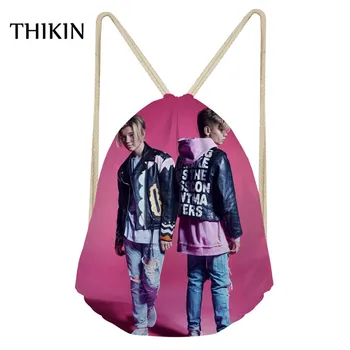 

THIKIN Pink Small Gym Bag Women Sports Bag with Marcus and Martinus Print Drawstring Bags Teenager Running Climb Rucksack