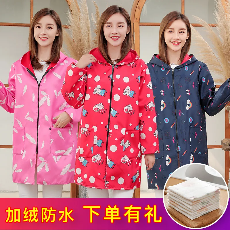 

Apron Overclothes Adult Women's Thick plus Velvet Warm Fashion Coat Waterproof Domestic Cleaning Kitchen Oil Resistant One Size