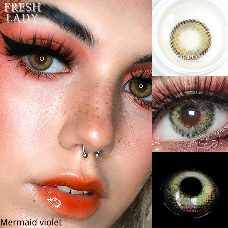 FRESHLADY Official Color Contact Lenses With Diopters For Eyes 1Pair Yearly Use Prescription Retro Colored Lens Container | Красота и