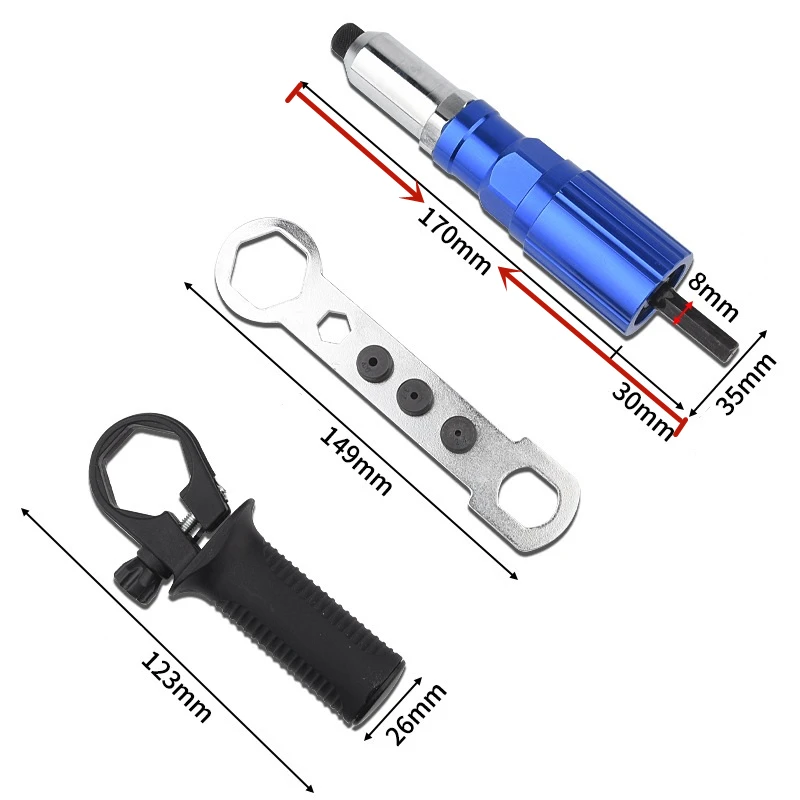 Professional Electric Rivet Gun Drill Adapter Cordless Rivet Nut Gun Machine Core Pull Accessories Riveter Insert Nut Tools 6