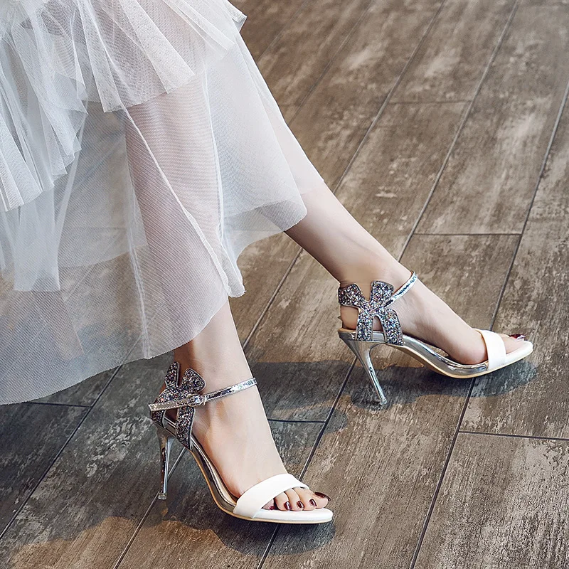 

Thin Heeled Peep-Toe Sandals Women's A- line Buckle Europe And America Cheongsam Etiquette Catwalks-High-heeled Shoes