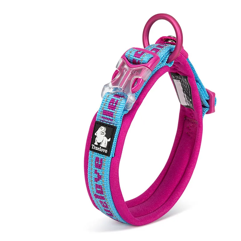 Fuchsia Truelove неопреновый ошейник для собак с вышивкой, нейлоновые регулируемые ошейники для больших и маленьких собак, светоотражающие ошейники для чихуахуа - Цвет: Fuchsia