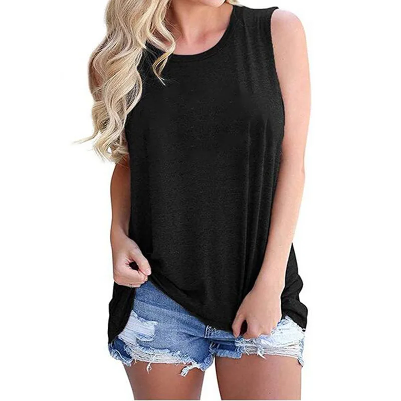 

Solid Color Loose Cotton Tank Top For Women 2021 Summer Plus Size Tops O-Neck Sleeveless T shirts Femme