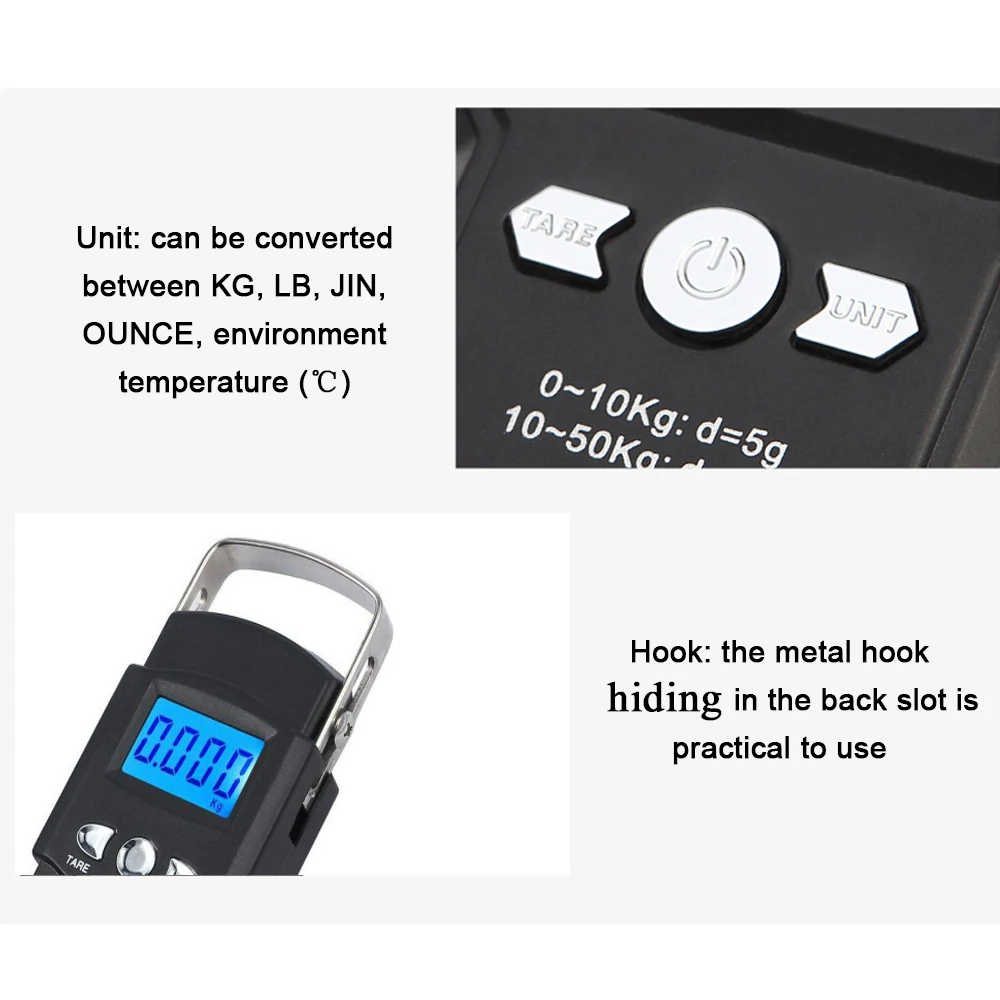 50kg/10g Oauee Mini Scale Electronic For Fishing Luggage Travel Weighting Steelyard Portable Digital Kitchen Scales