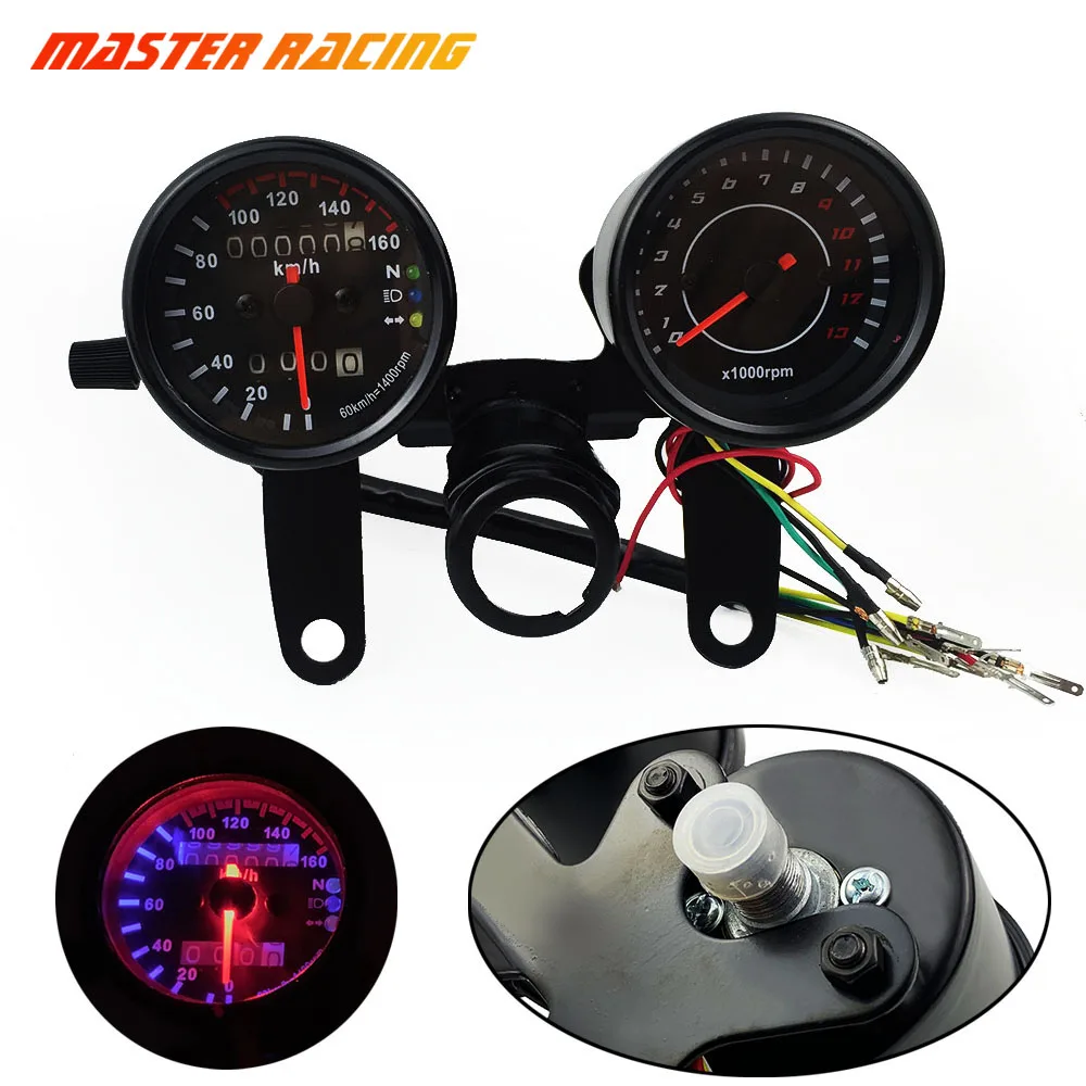 

0~180km/h 13000 RPM Motorcycle Speedometer Gauge Black LED Backlight Dual Instrument Electronics Tachometer Set Odometer Scooter