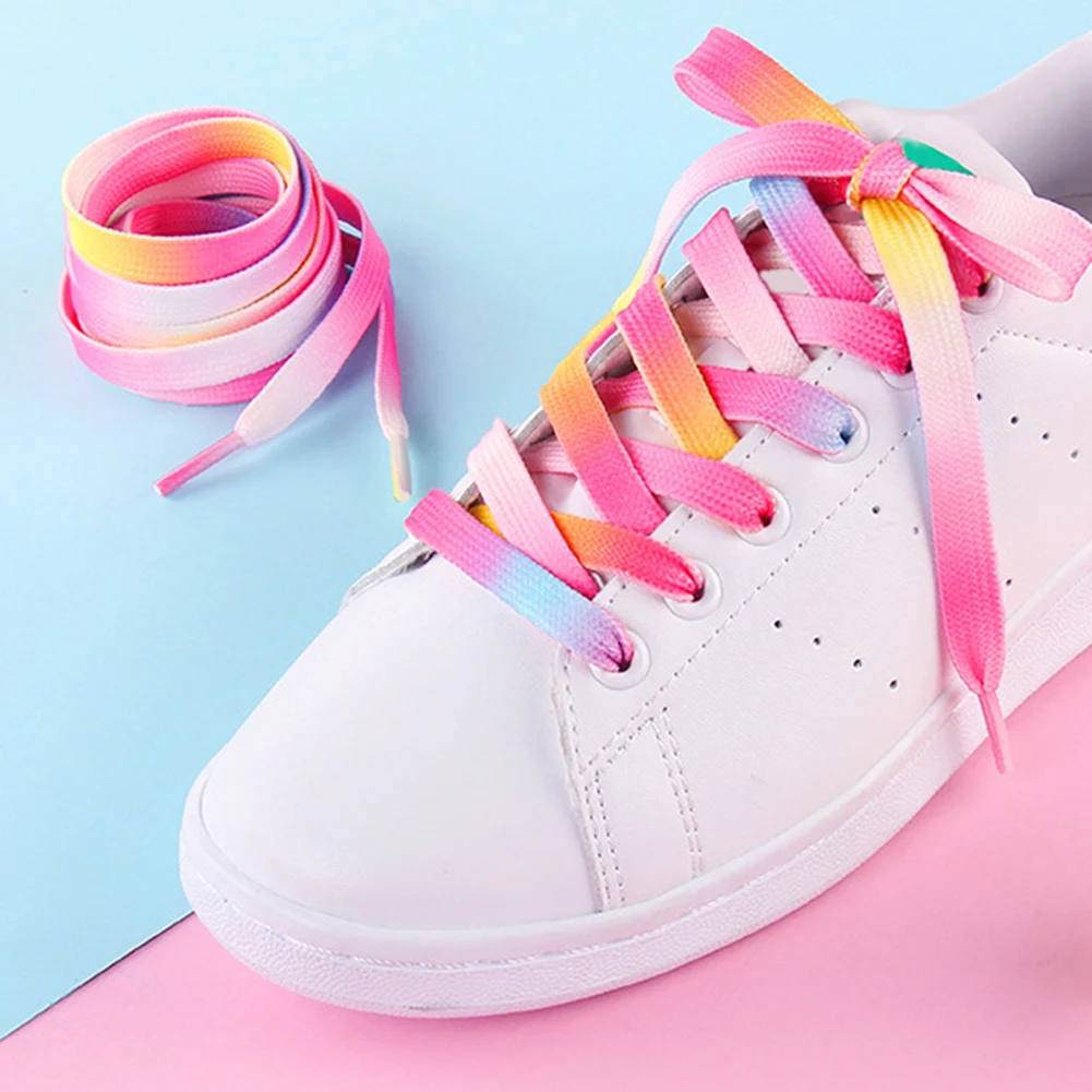 1Pair Colorful Print ShoeLaces Rainbow Gradient  Flat Canvas  ShoeLaces  Casual Chromatic Colour Shoelace 100CM/120CM/150CM