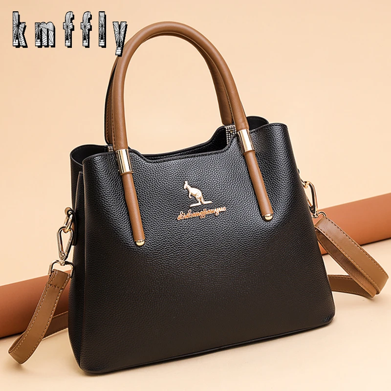 2021 First Layer Cowhide Large Capacity Double Zipper Women Messenger Bag Simple Female Leather Luxury Shoulder Crossbody Bags