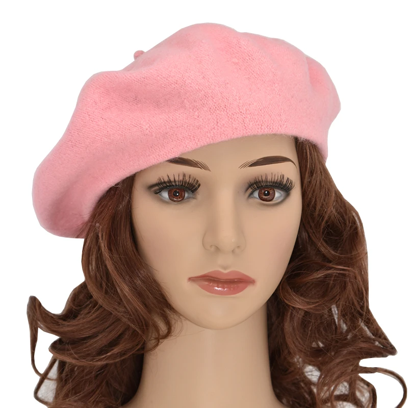 mens knit beret DOUBCHOW Women's Light Weight Artist French Style Beret Hats Teenage Girls Wool Blending Solid Color Pink Purple Baret Flat Hat men's cotton beret hat