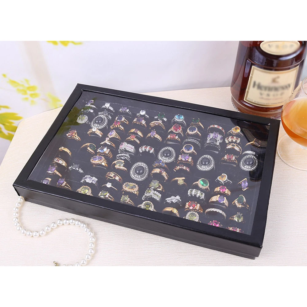

1PCs 100 Slots Ring Storage Box Display Holder With Transparent Lid Creative Earring Holder Showcase Jewelry Tray Organizer