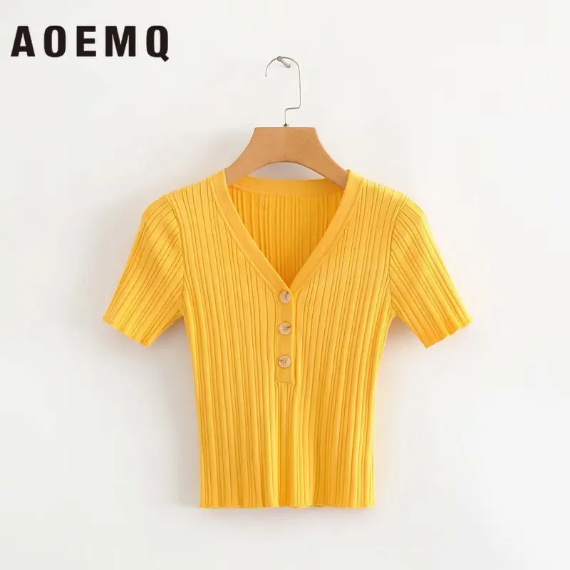 

AOEMQ Sexy Summer 100% Cotton Shirts Soft Absorb Sweat Deodor Women Tops Tight-Waist Fit Lady Shirts Solid Striped Clothing