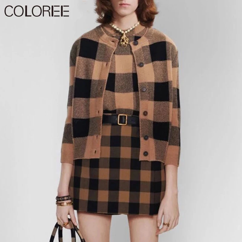 Женский вязаный свитер в клетку подиумный Классический пуловер стиле high street с