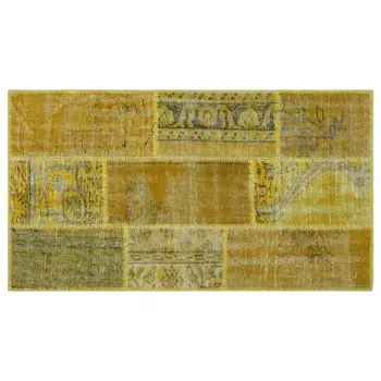 

Handmade Yellow Vintage Overdyed Patchwork Area Rug 080x150 Cm-2'7''X4'11''